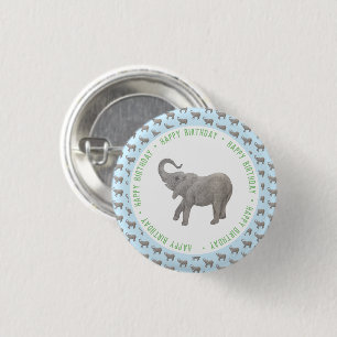 Bóton Redondo 2.54cm Aniversário do Elefante Bebê Azul Claro
