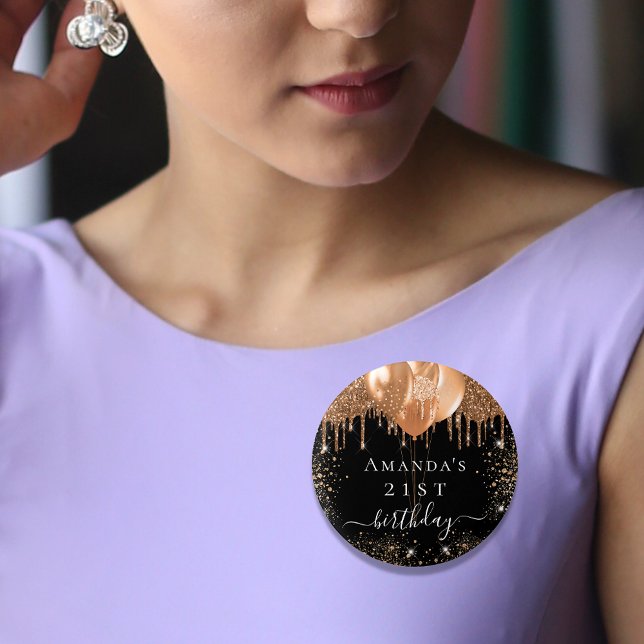 Bóton Redondo 2.54cm Aniversário dos balões de ouro negro (Criador carregado)