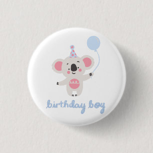 Bóton Redondo 2.54cm Aniversário Garoto Teddy Urso Segurando Um Balão