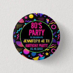 Bóton Redondo 2.54cm Aniversário Personalizado Neon Retro dos Anos 80 –
