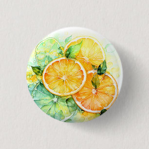 Bóton Redondo 2.54cm Aquarela Limão Laranja Lima Botânica Cozinha