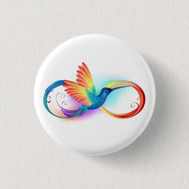 Bóton Redondo 2.54cm Arco-íris Hummingbird com símbolo Infinito (Frente)