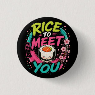 Bóton Redondo 2.54cm Arroz para Conhecer Você – Design de Sushi Kawaii
