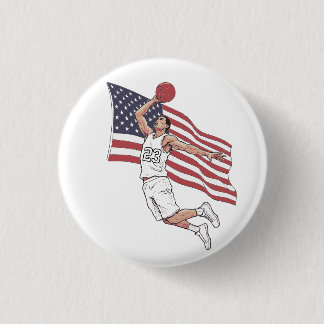 Bóton Redondo 2.54cm Arte de Basquete EUA Enterrada Bandeira Americana