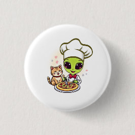 Bóton Redondo 2.54cm Arte de desenho animado de gato chef alienígena pi