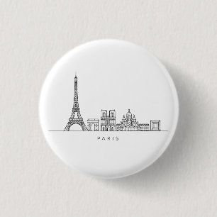 Bóton Redondo 2.54cm Arte de Linha Minimalista da Silhueta de Paris