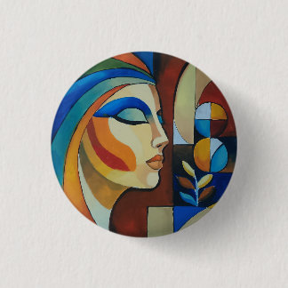 Bóton Redondo 2.54cm Arte de Mulher Cubista Abstrata Pintura Botão Redo