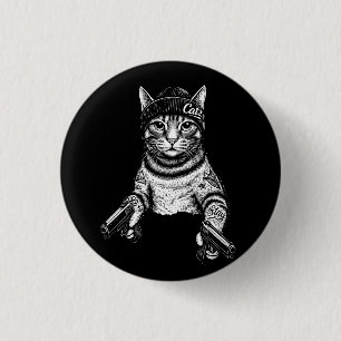 Bóton Redondo 2.54cm Arte de Tatuagem de Gato Gangster Kitty Legal de
