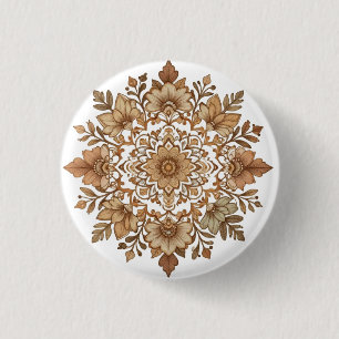 Bóton Redondo 2.54cm Arte de Tons Marrons Florais de Mandala Intricada
