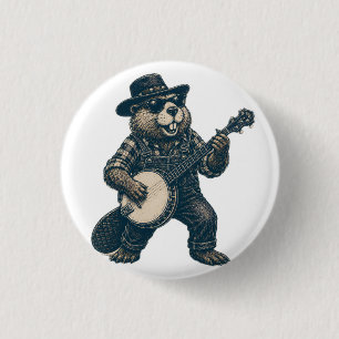 Bóton Redondo 2.54cm Arte engraçada de bluegrass de castor vintage músi
