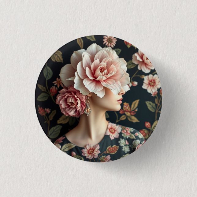 Bóton Redondo 2.54cm Arte feminina Floral - Vida viva no florescimento  (Frente)