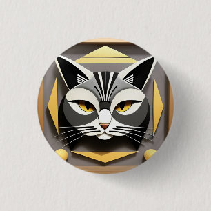Bóton Redondo 2.54cm Arte Geométrica de um Design Abstrato de Gato Esti