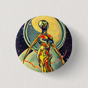 Bóton Redondo 2.54cm Arte original Alienígena de Abstrato de metal líqu