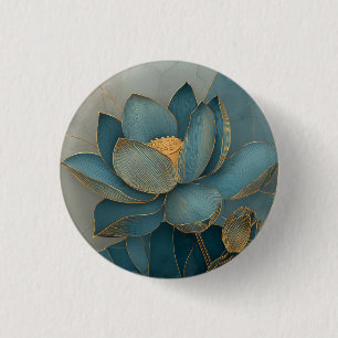 Bóton Redondo 2.54cm Arte Zen Geométrica de Linha Flor de Lótus Dourada