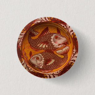 Bóton Redondo 2.54cm Artes e Ofícios Estilo William Morris Peixe Vermel