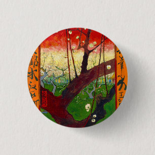 Bóton Redondo 2.54cm Árvore de ameixa de Flores Van Gogh após Hiroshige