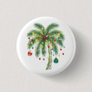 Bóton Redondo 2.54cm Árvore tropical de palma de Natal com luzes e orna