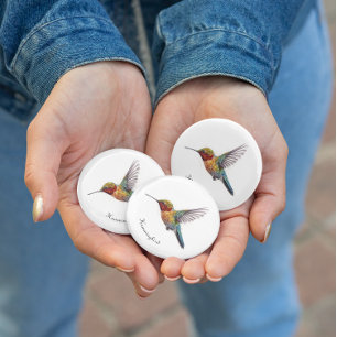 Bóton Redondo 2.54cm Asas Arco-Íris: Arte de Hummingbird vibrante, pers