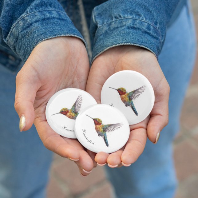 Bóton Redondo 2.54cm Asas Arco-Íris: Arte de Hummingbird vibrante, pers (Criador carregado)