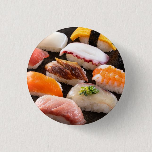 Bóton Redondo 2.54cm Assorted Sushi Button Badge – SUSHIMI Collection (Frente)