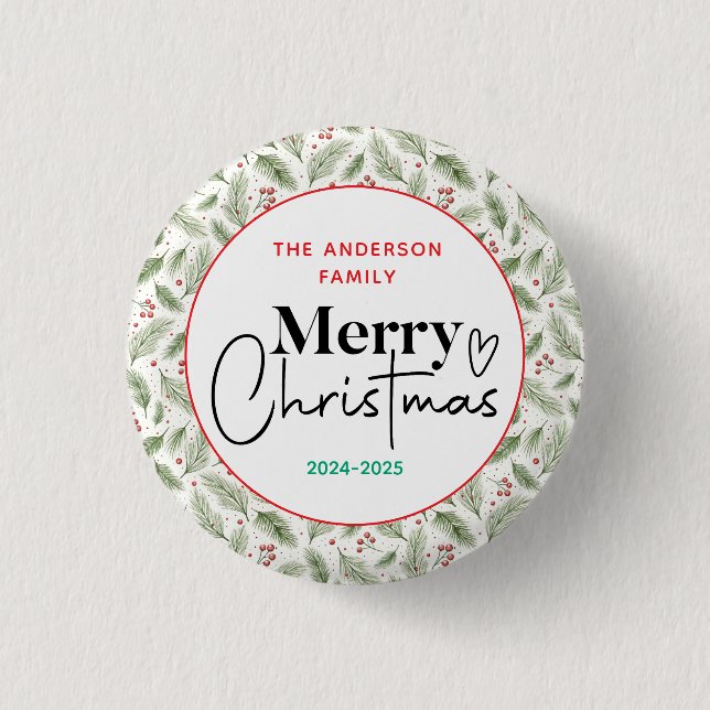 Bóton Redondo 2.54cm Assunto: Grama Verde de Aquarela - Festa de Natal  (Frente)