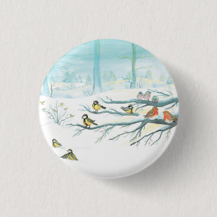 Bóton Redondo 2.54cm Aves florestais no inverno