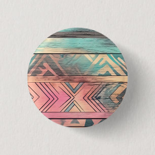 Bóton Redondo 2.54cm Aztec Tribal Azul-Sudoeste E Rosa