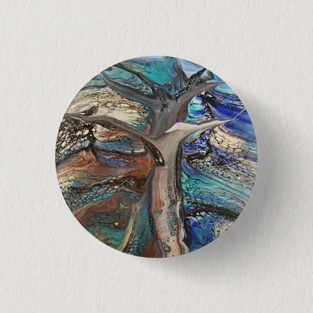 Bóton Redondo 2.54cm Azul e verde de árvore selvagem abstrata (Frente)