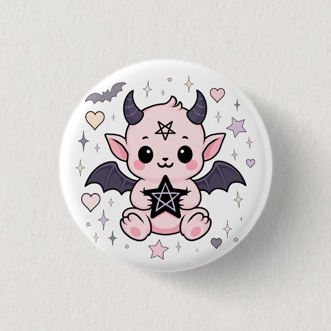 Bóton Redondo 2.54cm Baby Devil - Demônio Gótico Kawaii Pastel (Frente)