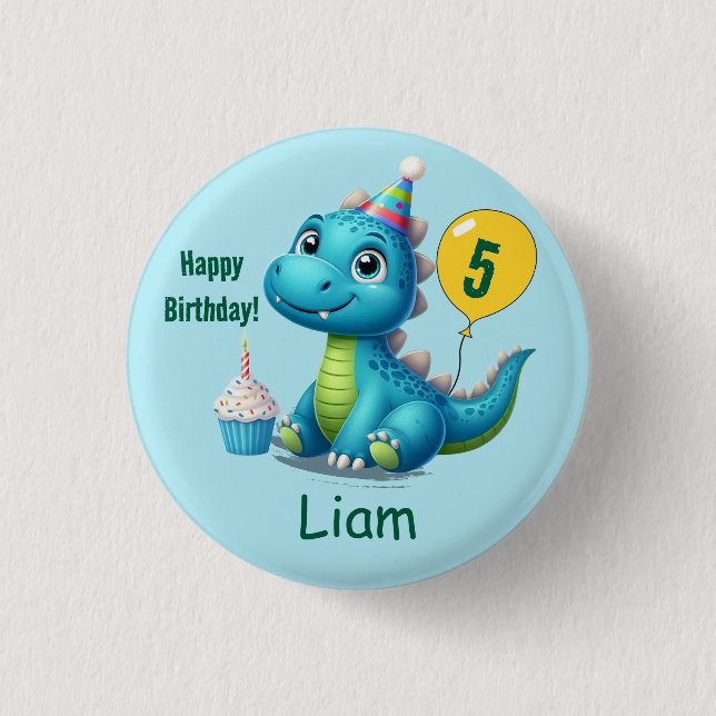 Bóton Redondo 2.54cm Baby Dino Birthday Button! (Frente)