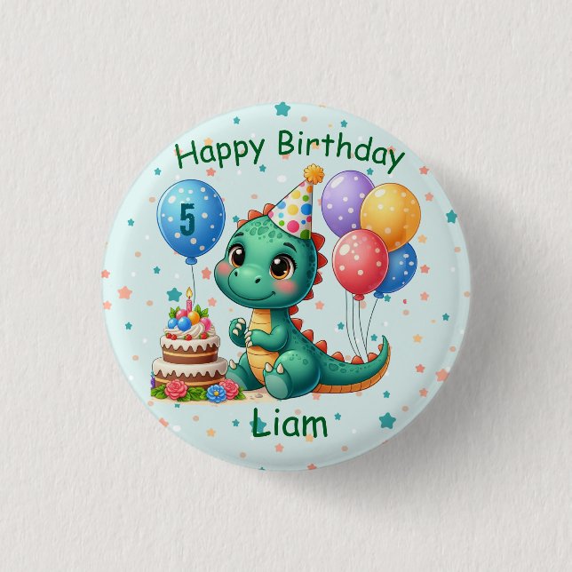 Bóton Redondo 2.54cm Baby Dino Birthday Button (Frente)