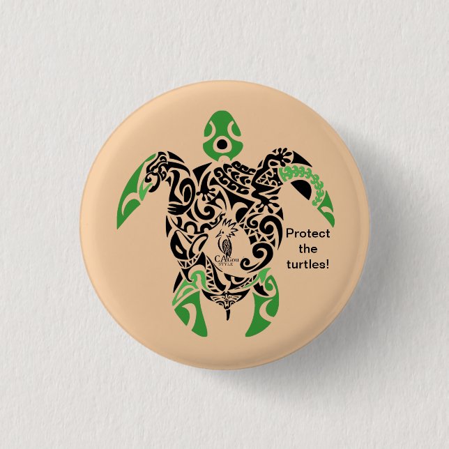 Bóton Redondo 2.54cm Badge Protect the turtles! Cagou Style (Frente)