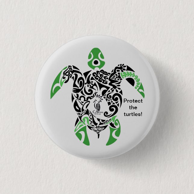 Bóton Redondo 2.54cm Badge Protect the turtles! Cagou Style (Frente)