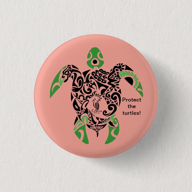 Bóton Redondo 2.54cm Badge Protect the turtles! Cagou Style (Frente)