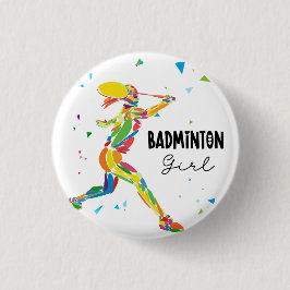 Bóton Redondo 2.54cm Badminton Girl Abstract Colorful Sports Player