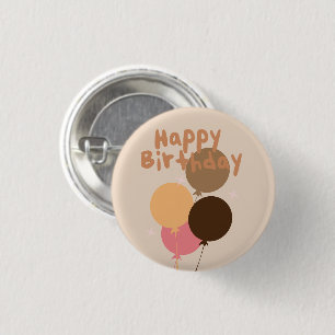 Bóton Redondo 2.54cm Balões Bohemianos Feliz Aniversário