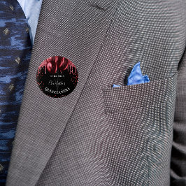 Bóton Redondo 2.54cm Balões de brilho vermelho-preto de quinceanera