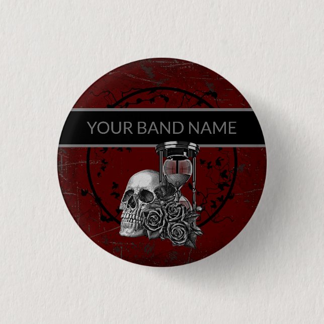 Bóton Redondo 2.54cm Banda Personalizada Merch Gothic Pin Skull Rosa Ro (Frente)
