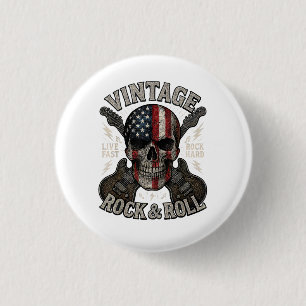 Bóton Redondo 2.54cm Bandeira Americana Caveira Rock Vintage Guitarra R