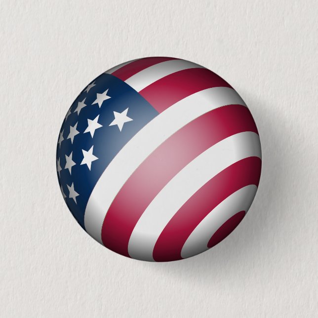 Bóton Redondo 2.54cm Bandeira Americana Patriótica na Design 3D Globe (Frente)