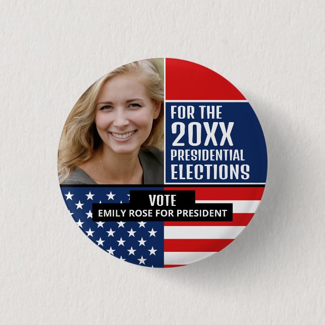 Bóton Redondo 2.54cm Bandeira Americana, Publicidade a Campanha Polític (Frente)