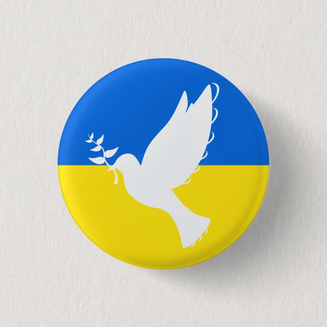Bóton Redondo 2.54cm Bandeira da Ucrânia - Dove of Peace - Peace Button (Frente)