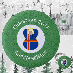 Bóton Redondo 2.54cm Bandeira das Ilhas Åland Anjo Natal Personalizado