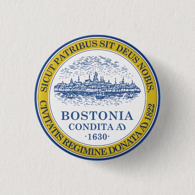 Bóton Redondo 2.54cm Bandeira de Boston, Massachusetts (Frente)