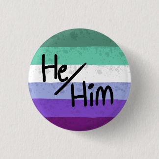 Bóton Redondo 2.54cm Bandeira do orgulho gay pronomes alfinete ele/dele