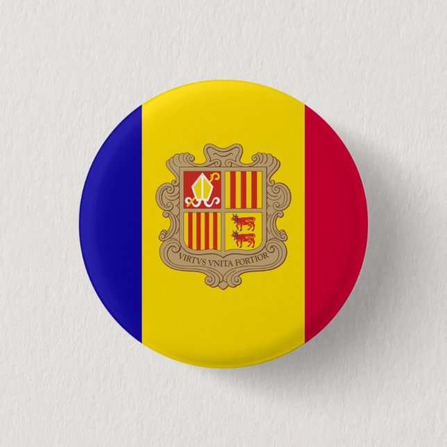 Bóton Redondo 2.54cm Bandeira Nacional de Andorra (Frente)