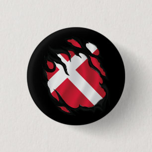 Bóton Redondo 2.54cm Bandeira Rasgada da Dinamarca