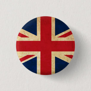 Bóton Redondo 2.54cm Bandeira velha Union Jack de Reino Unido do Grunge