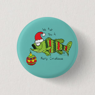 Bóton Redondo 2.54cm Bass de Natal Engraçado Pesca Peixe Cartografia Bo