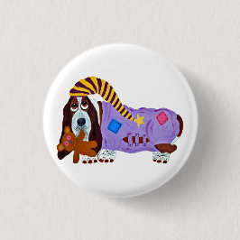 Bóton Redondo 2.54cm Basset Hound em PJs com ursinho de pelúcia